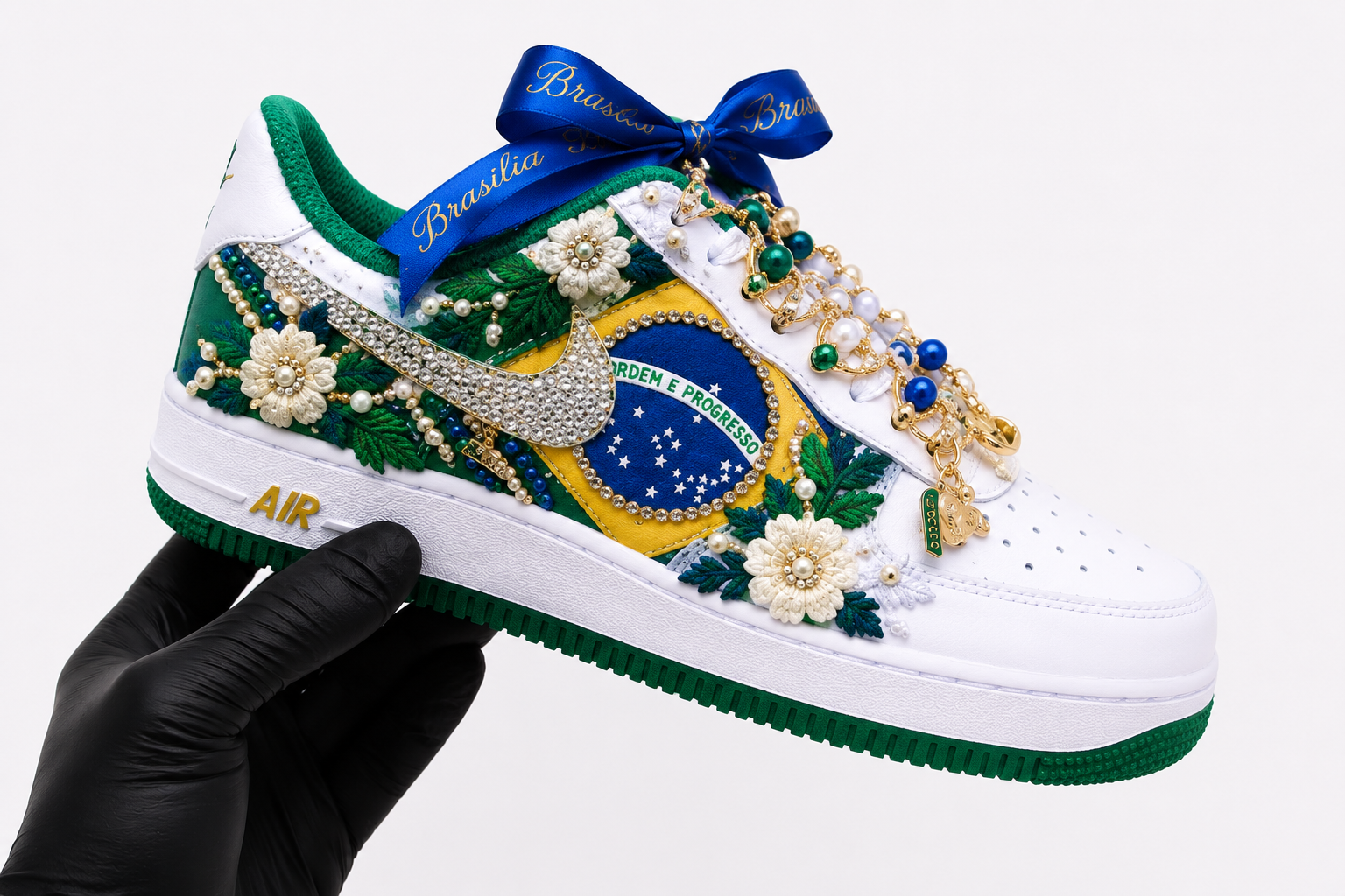 CUSTOM AF1 BRAZILIAN FLAG WITH FLORALS DETAILS - WC EDITION